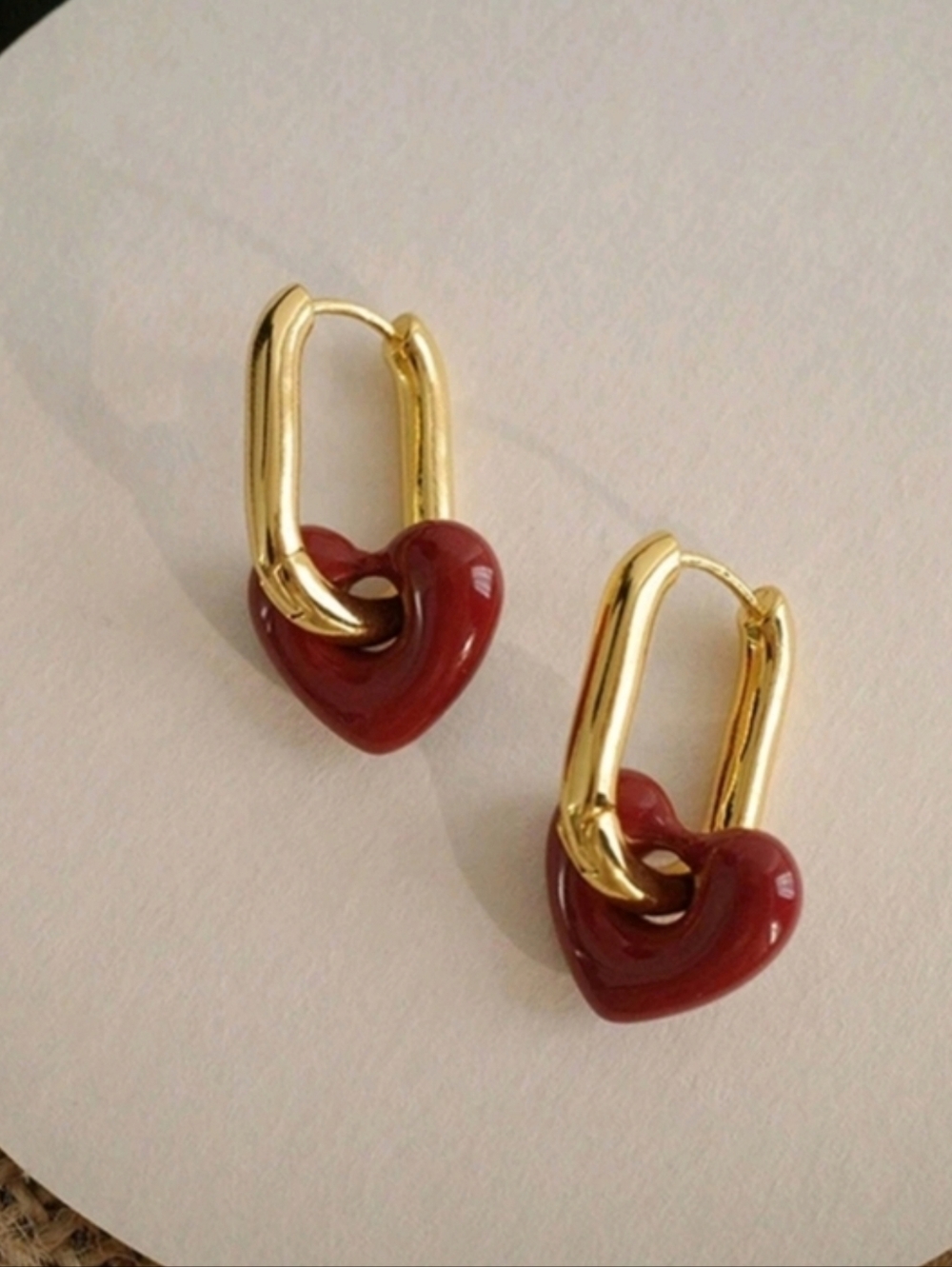 Detachable Burgundy Heart Pendant on Square Simple Huggie; NWOT